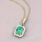 Zambian Emerald Pendant With Diamonds 0.8 Carats 10K Yellow Gold