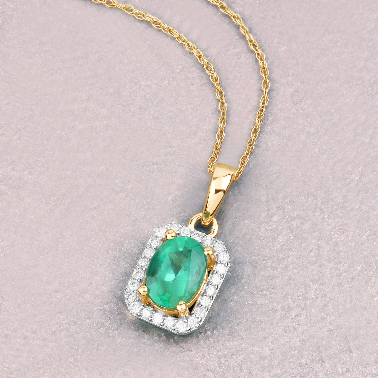 Zambian Emerald Pendant With Diamonds 0.8 Carats 10K Yellow Gold