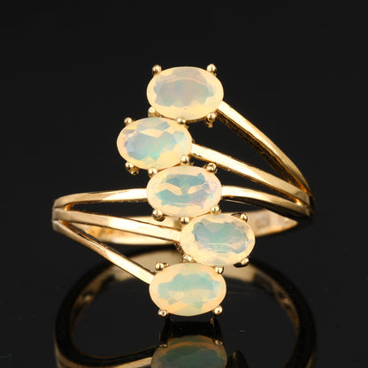 Natural Ethiopian Opal Ring 1.20 Carats Gold Plated Silver