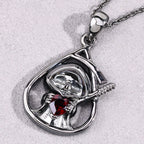 Garnet Reaper Skull Pendant 0.3 Carats Sterling Silver