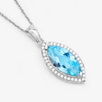 Marquise Aquamarine Necklace With Diamond Halo 2.55 Carats 14K White Gold