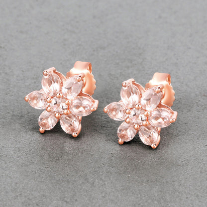 Morganite Stud Earrings 1.94 Carats 10K Rose Gold