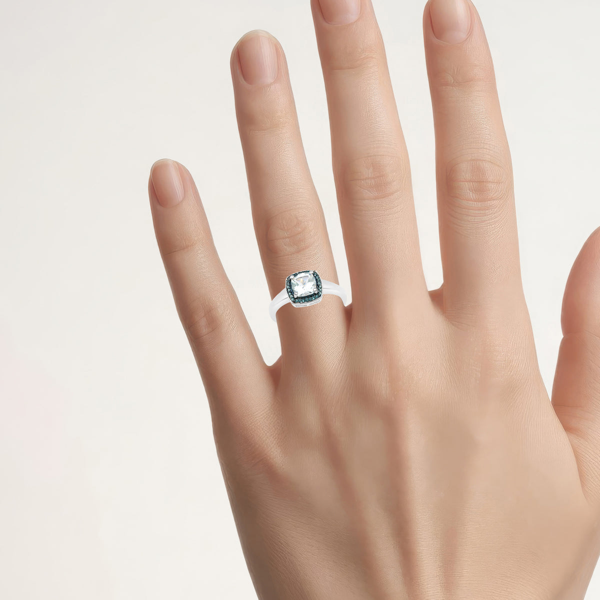 Aquamarine Ring With Blue Diamonds 0.8 Carats Sterling Silver