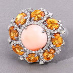 Coral Ring With Spessartite Garnet 7.52 Carats Sterling Silver