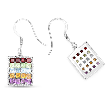 Natural Mixed Gemstones Cluster Earrings 4.22 Carats Sterling Silver