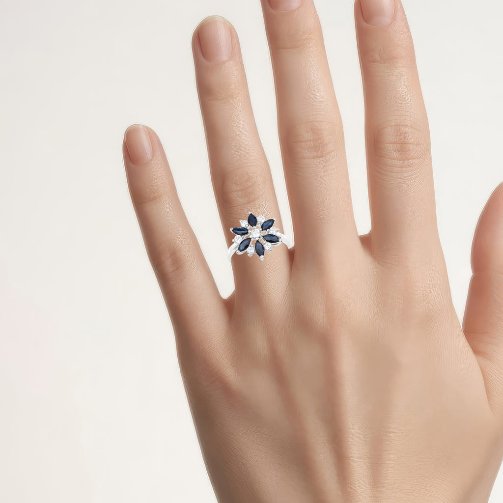 Blue Sapphire Ring With White Topaz 2.04 Carats Sterling Silver
