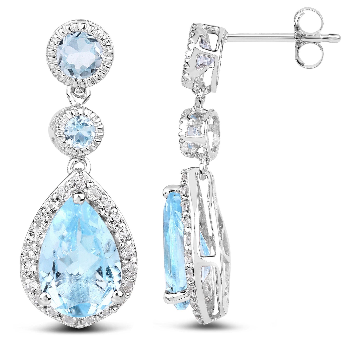 Swiss Blue Topaz Dangle Earrings With White Topaz 9.46 Carats