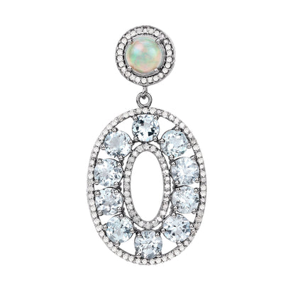 Aquamarine Earrings With Opals and Diamonds 11.82 Carats Sterling Silver