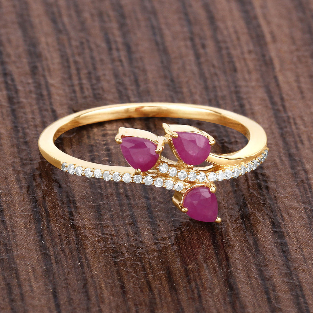 Ruby Ring With Diamonds 0.64 Carats 14K Yellow Gold