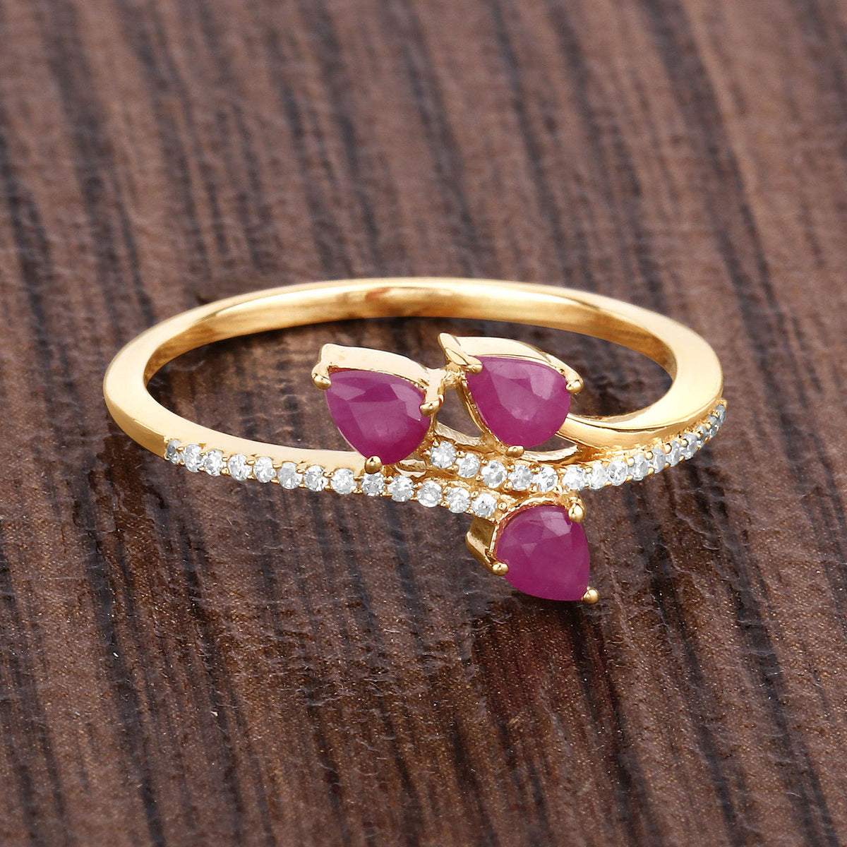 Ruby Ring With Diamonds 0.64 Carats 14K Yellow Gold
