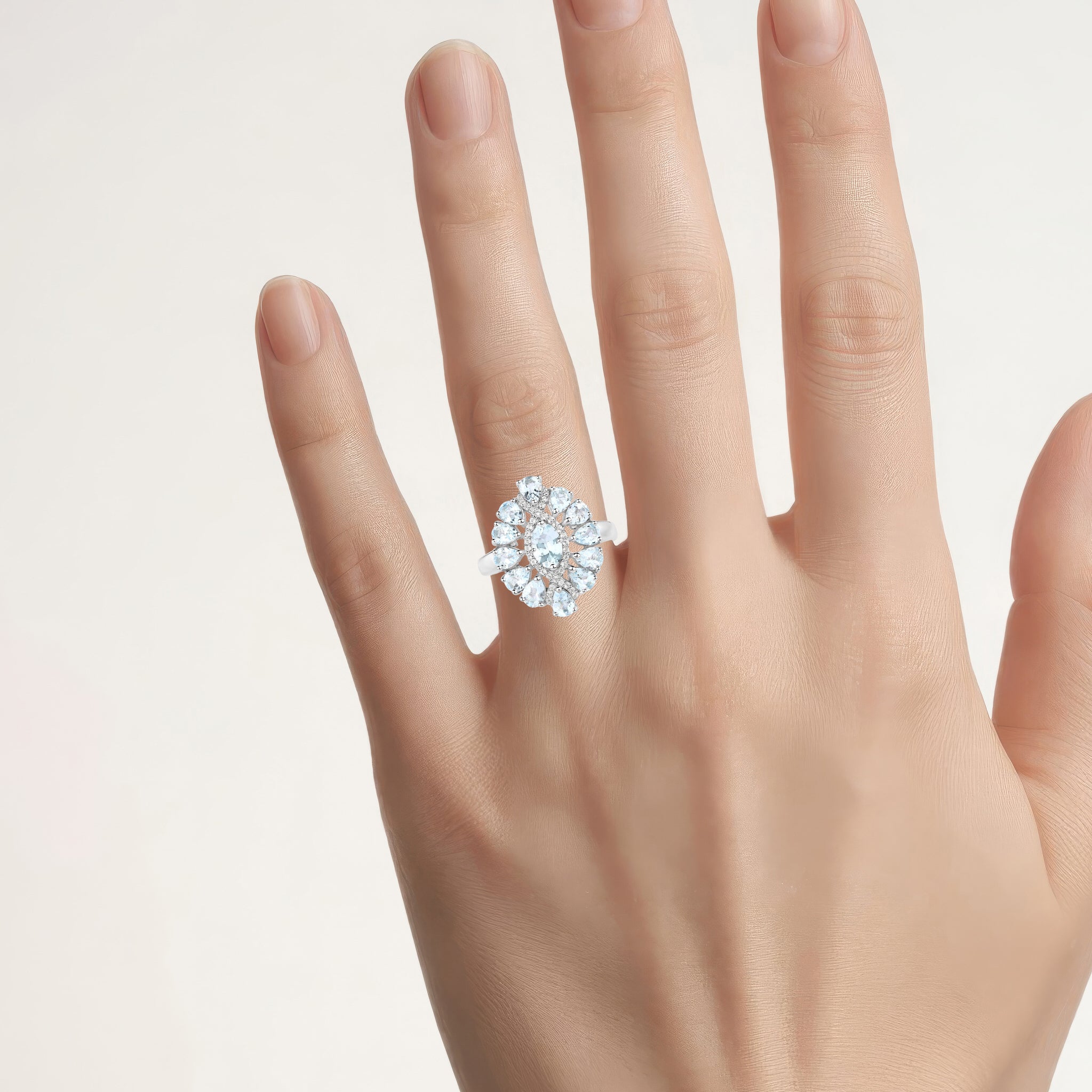 Aquamarine Ring With White Topaz 1.84 Carats Sterling Silver