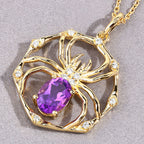 Amethyst Spider Pendant With White Topaz 1.2 Carats Gold Plated Silver