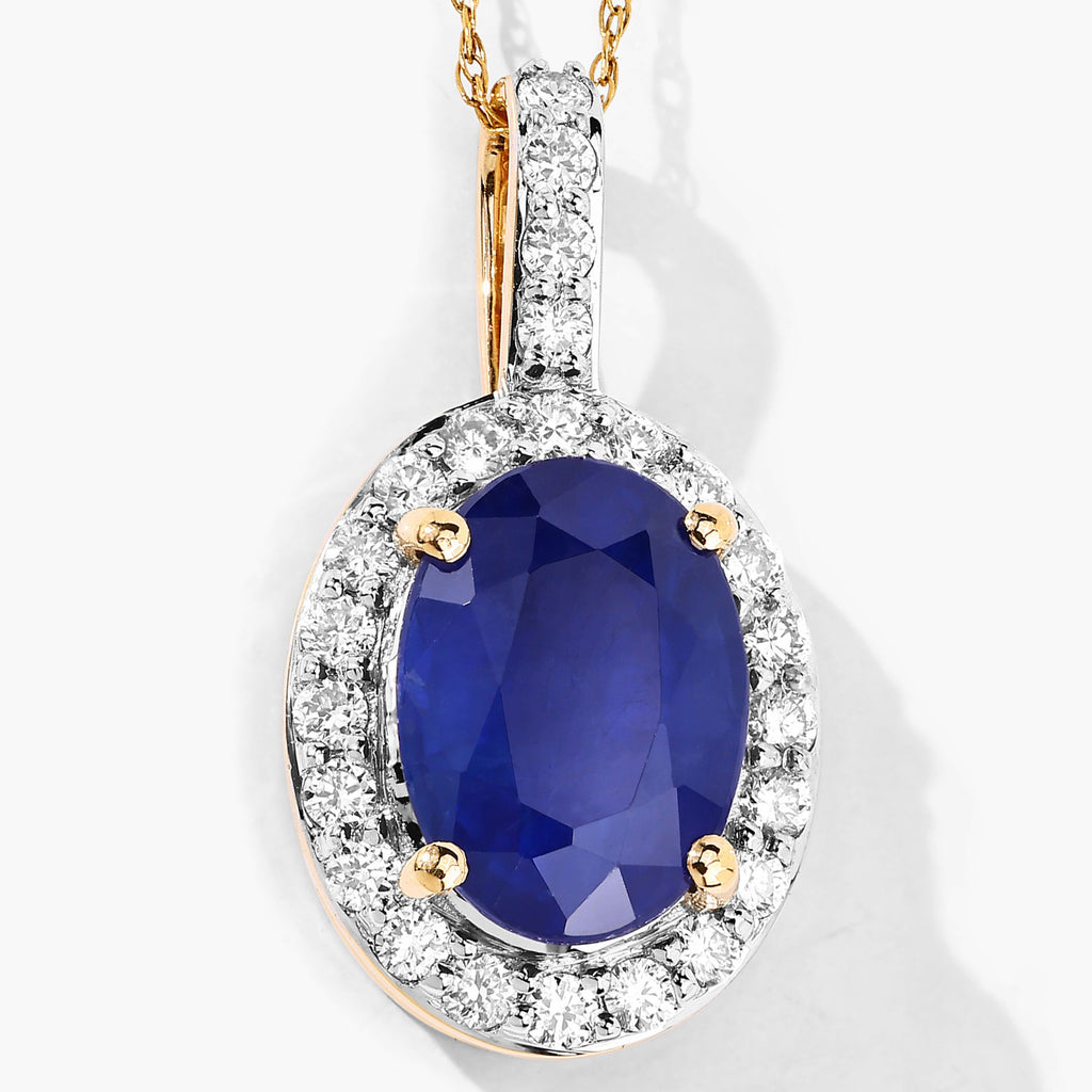 Blue Sapphire Pendant With Diamonds 3.24 Carats 18K Yellow Gold
