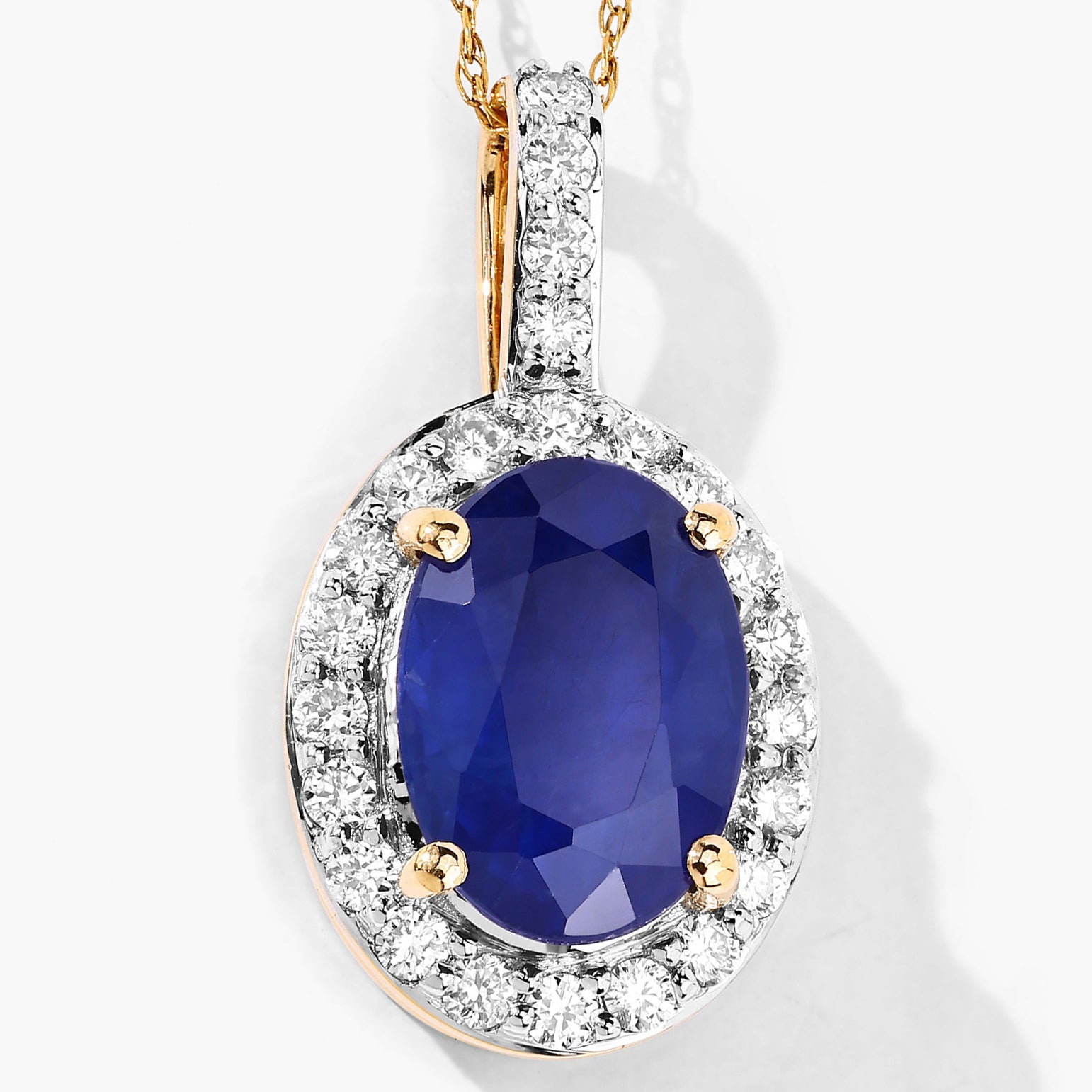 Blue Sapphire Pendant With Diamonds 3.24 Carats 18K Yellow Gold
