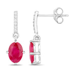 Ruby Dangle Earrings Diamonds 1.7 Carats 14K White Gold