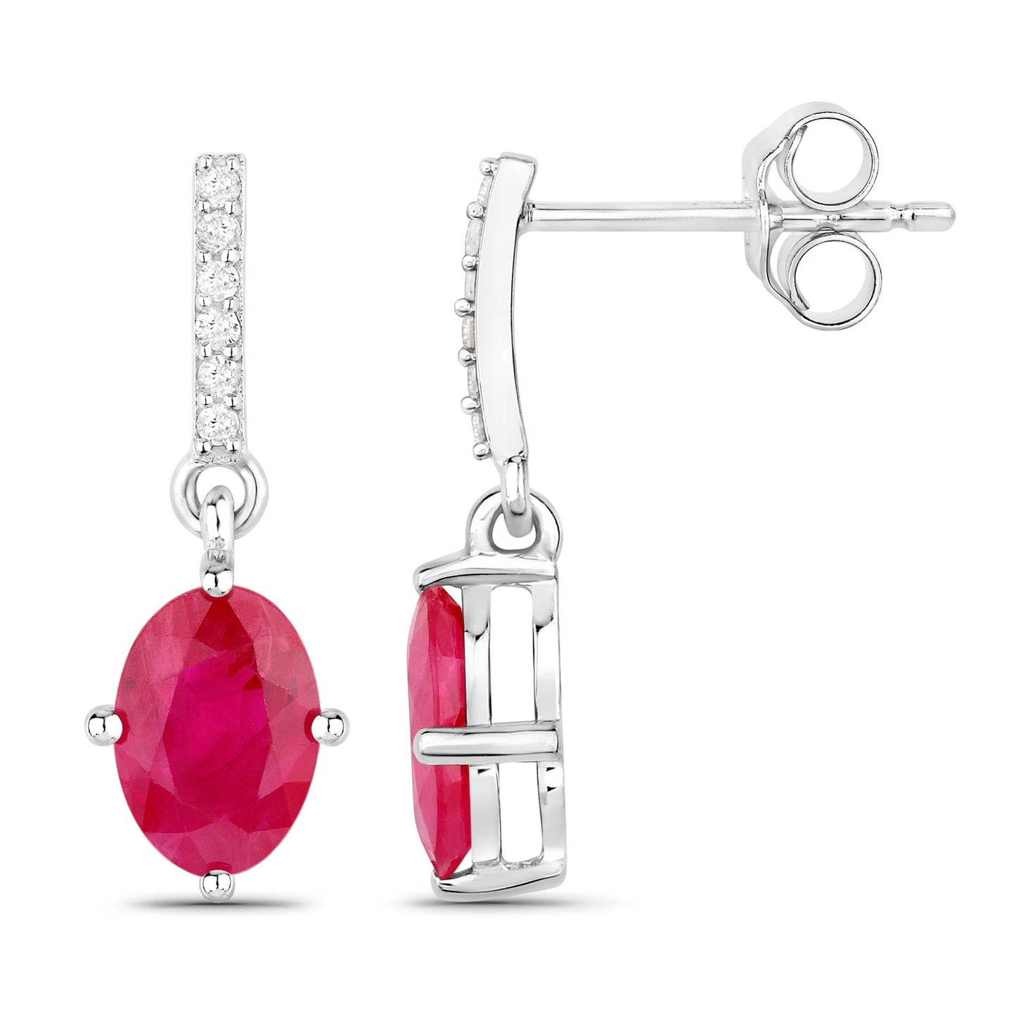Ruby Dangle Earrings Diamonds 1.7 Carats 14K White Gold