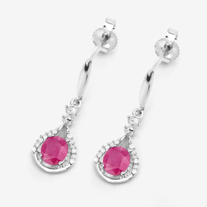 Natural Ruby Earrings With Diamonds 0.66 Carats 14K White Gold