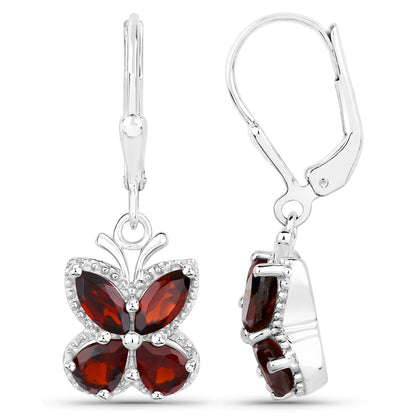 Garnet Butterfly Earrings 2.58 Carats Sterling Silver