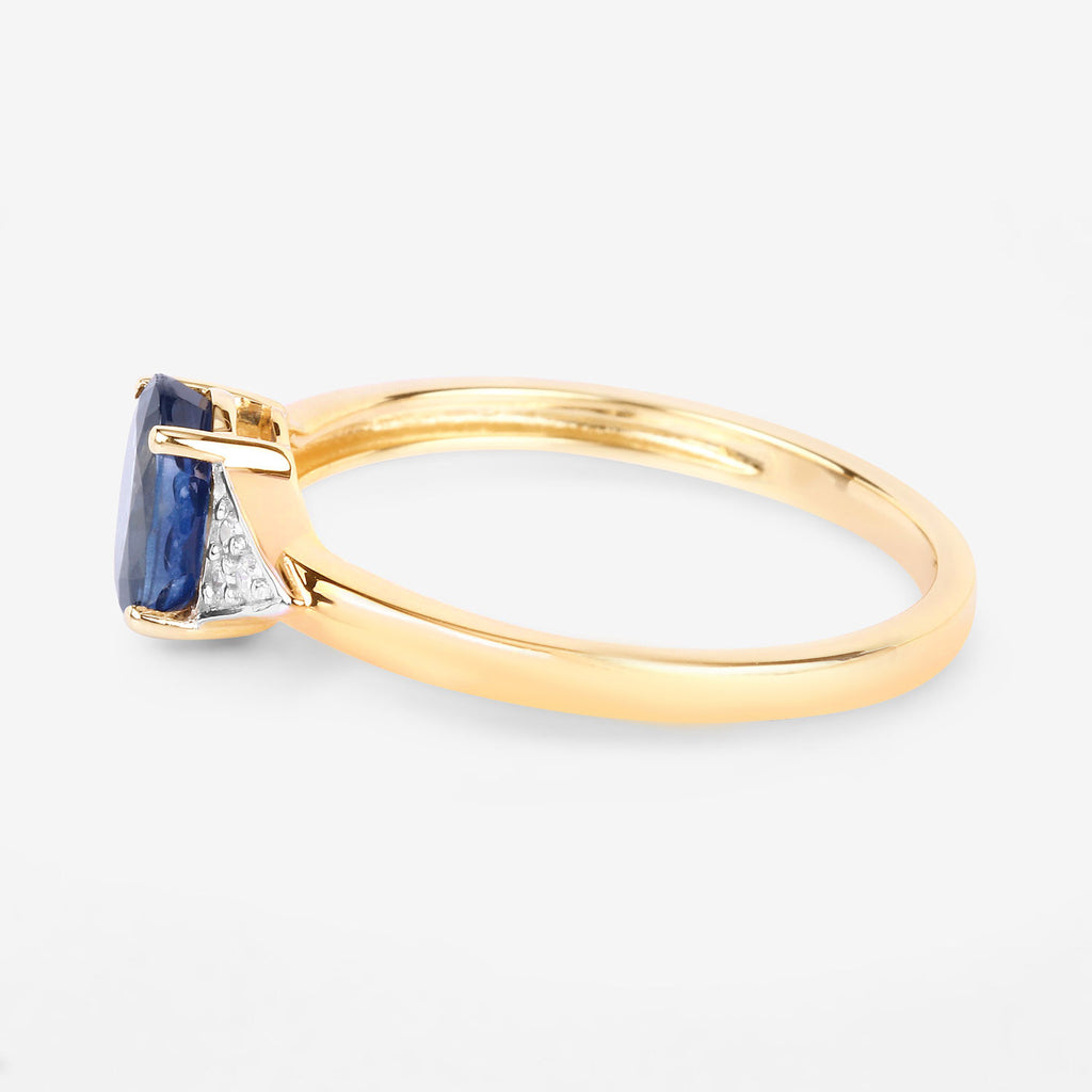 Blue Sapphire Ring With Diamonds 0.98 Carats 14K Yellow Gold