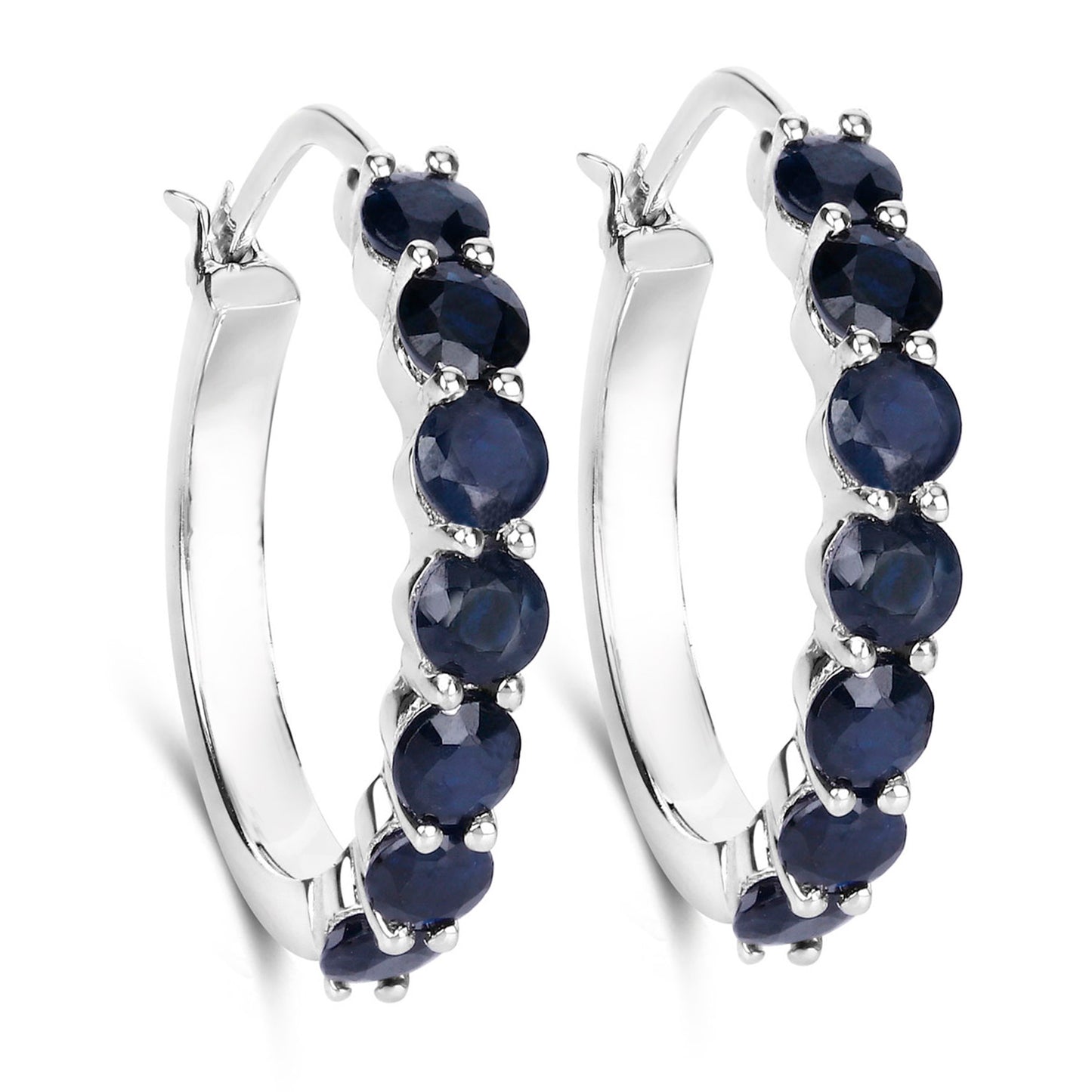 Blue Sapphire Hoop Earrings 2.64 Carats Sterling Silver