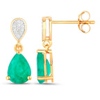 Zambian Emerald Teardrop Earrings Diamonds 2.2 Carats 14K Yellow Gold