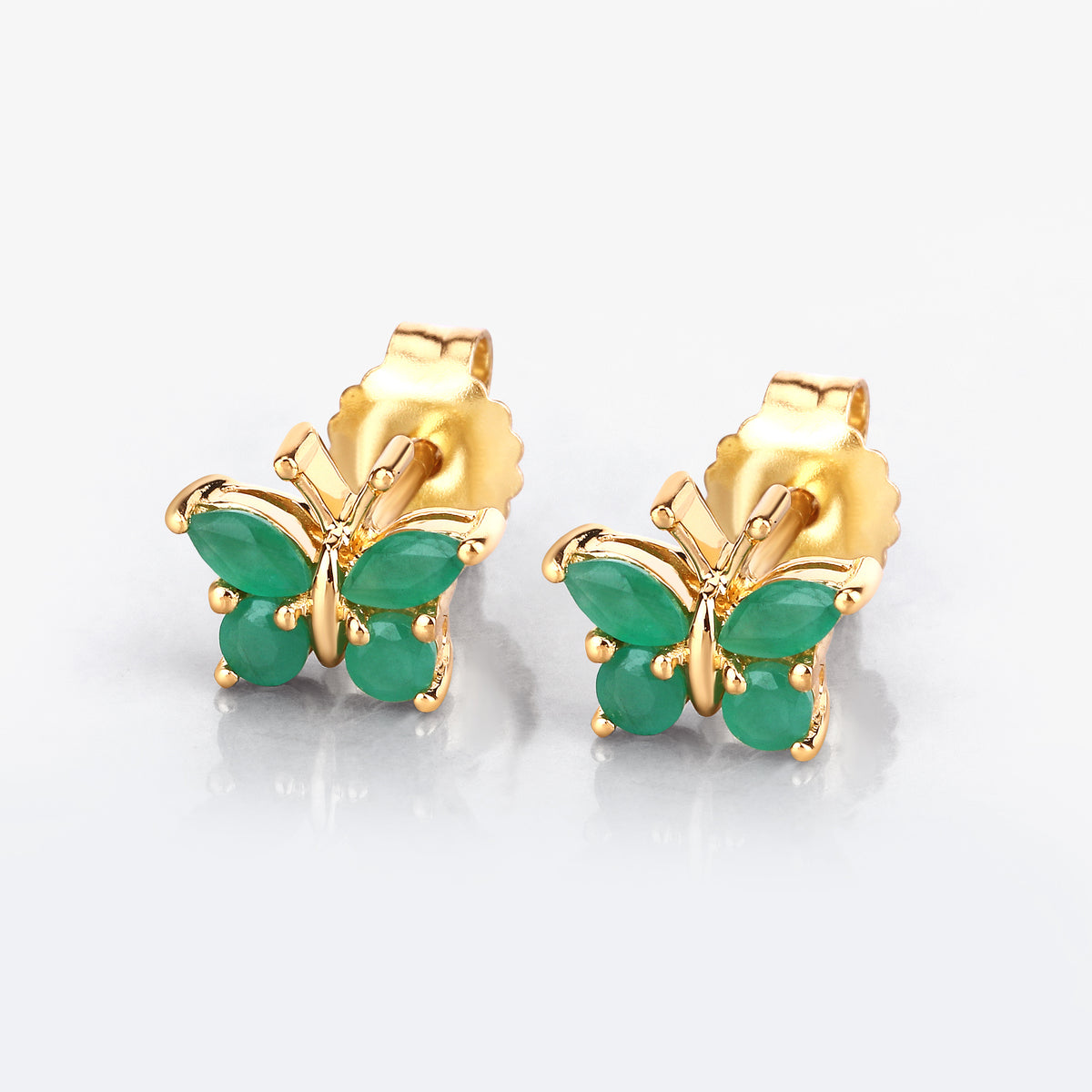 Emerald Butterfly Stud Earrings 0.46 Carats Gold Plated Silver