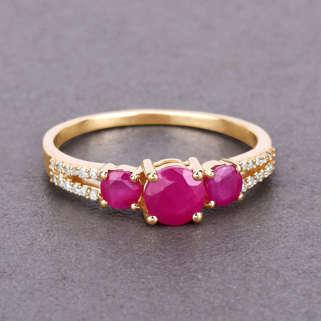 Ruby Ring With Diamonds 0.98 Carats 14K Yellow Gold
