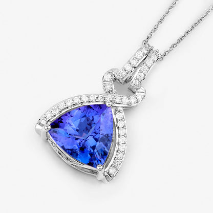 Trillion Cut Tanzanite Pendant Necklace Diamond Setting 2.55 Carats 14K Gold