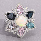 Opal Ring With Multicolor Tourmaline 5.62 Carats Sterling Silver
