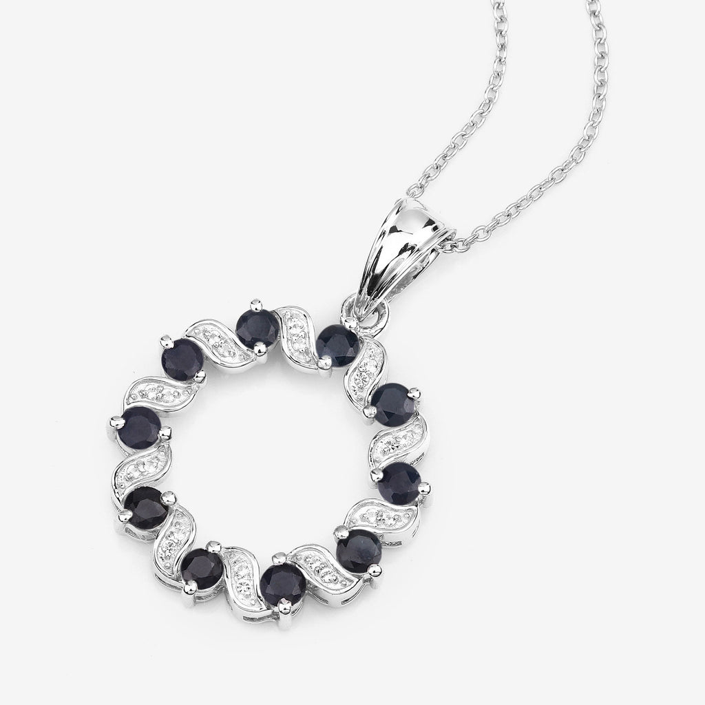 Blue Sapphire Pendant With White Topaz 1.26 Carats Sterling Silver