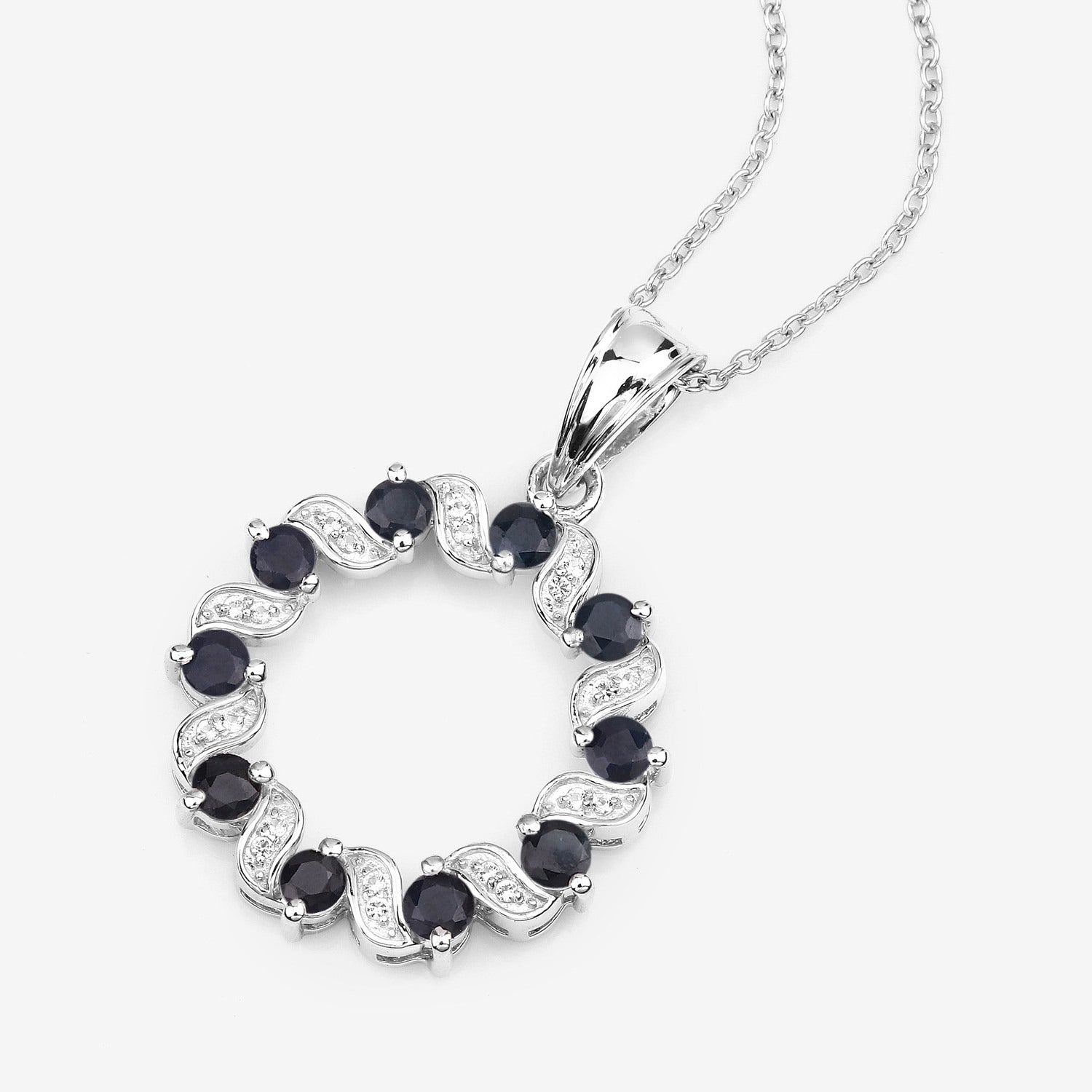 Blue Sapphire Pendant With White Topaz 1.26 Carats Sterling Silver