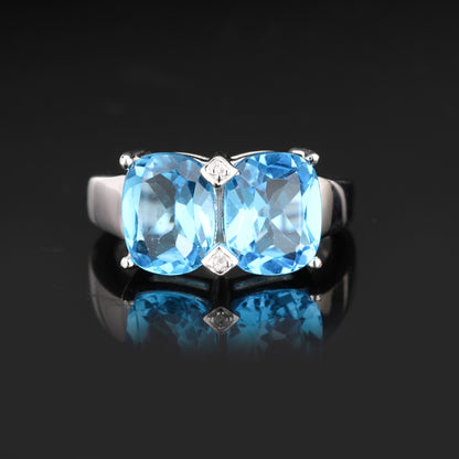 Blue Topaz Ring With White Topaz 7.01 Carats Sterling Silver