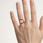 Peach Moonstone Ring With Black Spinel 6.42 Carats Sterling Silver