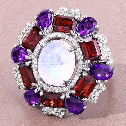 Natural Mixed Gemstones Ring 11.2 Carats Sterling Silver