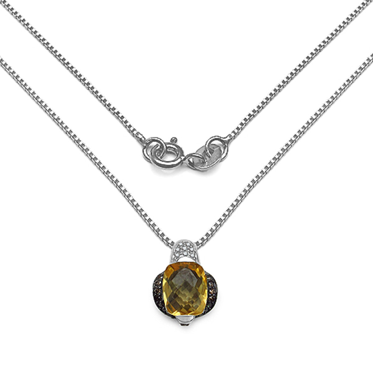 Citrine Pendant With Multicolor Diamonds 2.84 Carats Sterling Silver