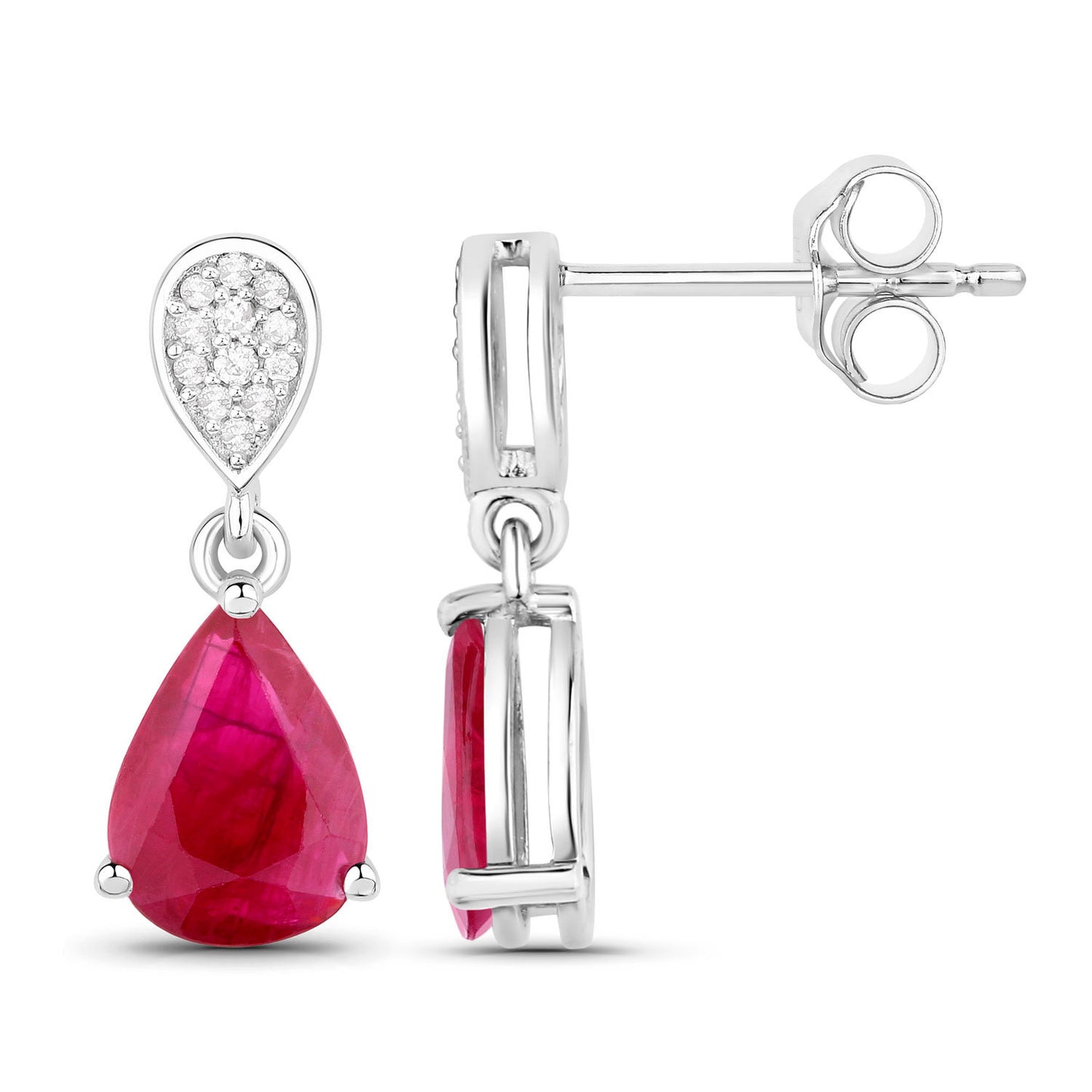 Ruby Teardrop Earrings Diamonds 2.4 Carats 14K White Gold