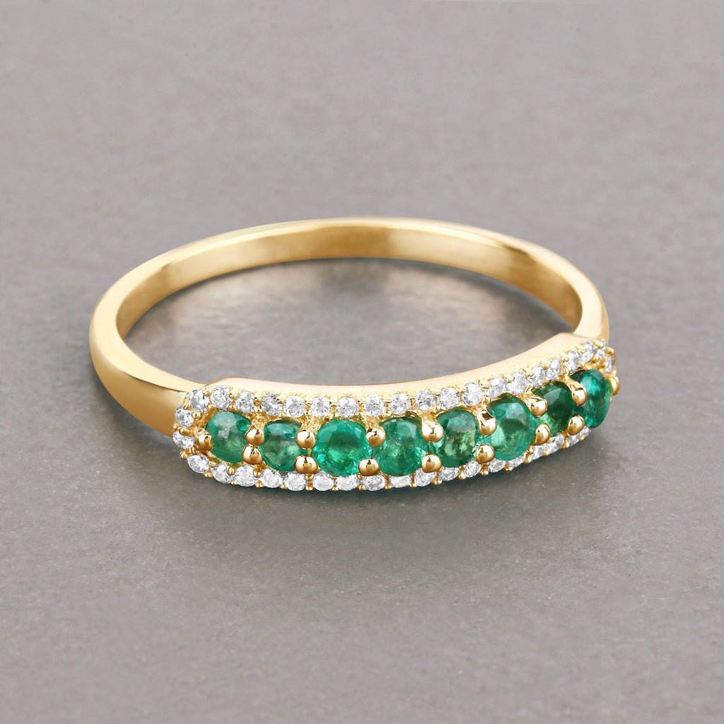 Zambian Emerald Ring With Diamonds 0.32 Carats 14K Yellow Gold