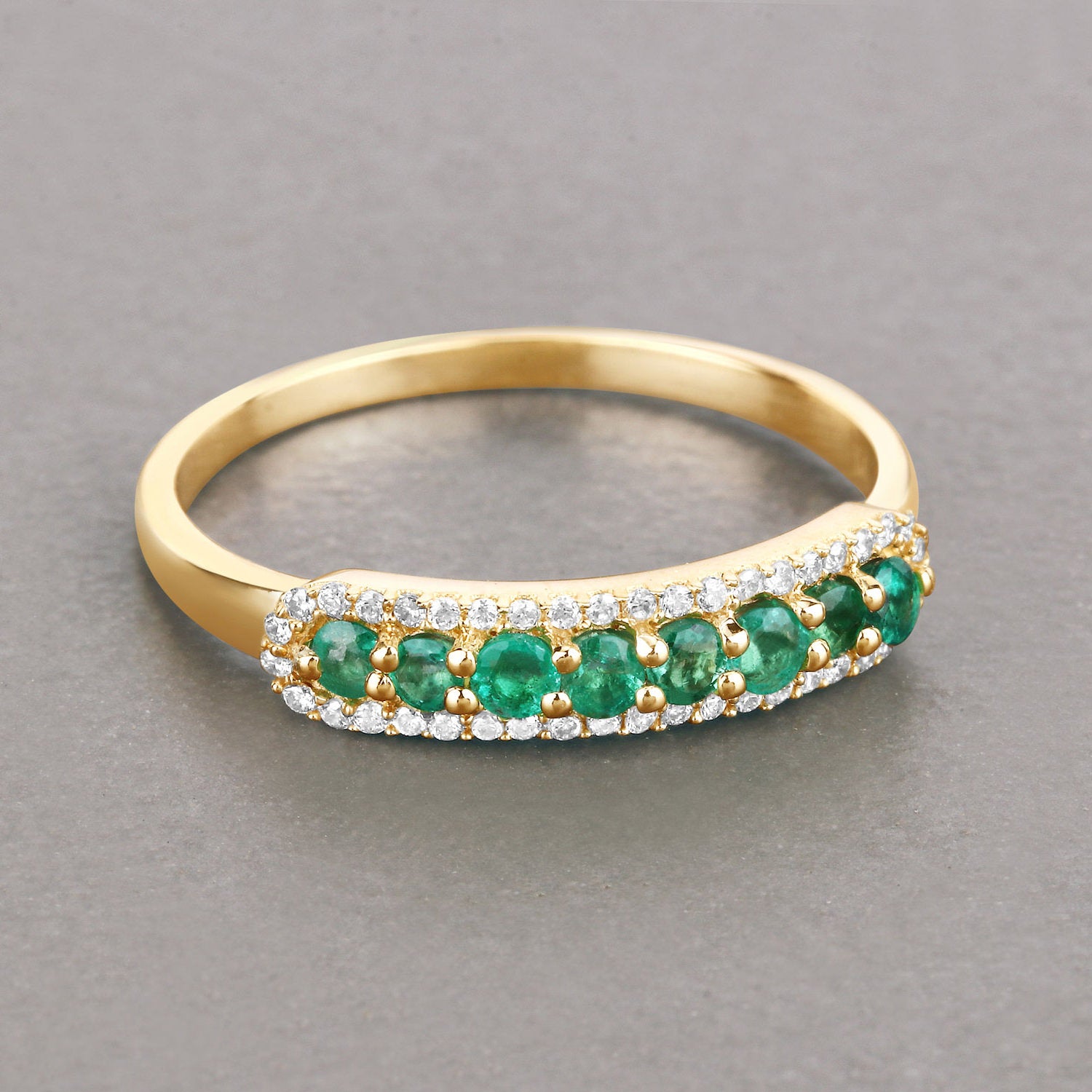 Zambian Emerald Ring With Diamonds 0.32 Carats 14K Yellow Gold