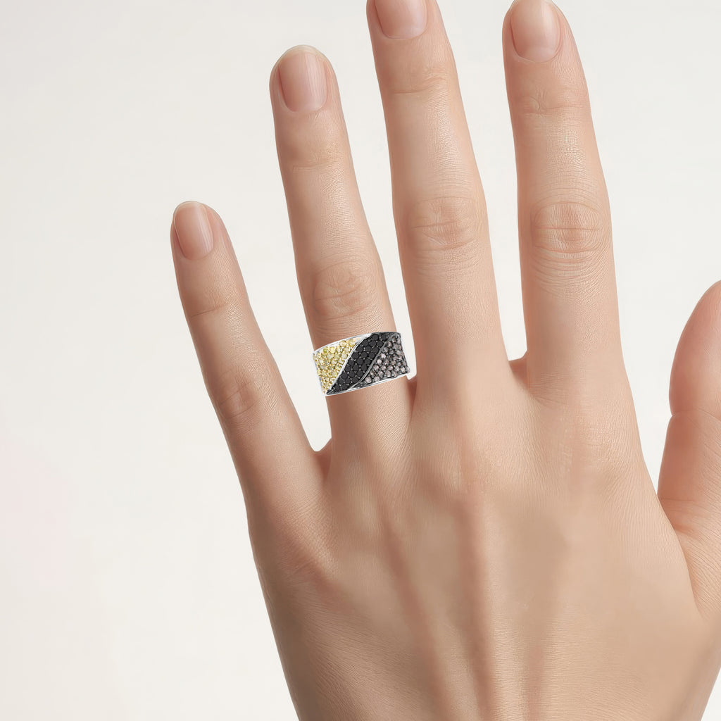Multicolor Diamond Wave Ring 1.28 Carats Sterling Silver