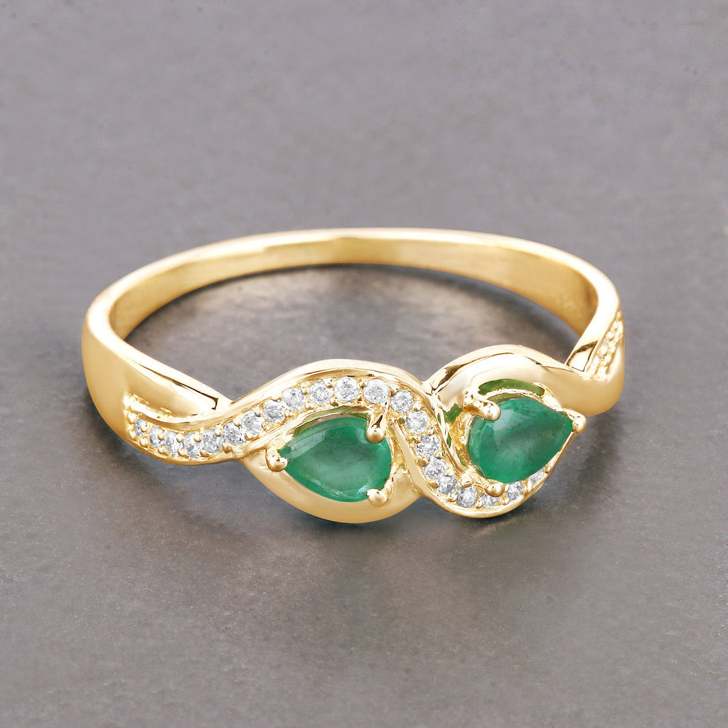 Zambian Emerald Infinity Ring With Diamonds 0.32 Carats 14K Yellow Gold