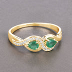 Zambian Emerald Infinity Ring With Diamonds 0.32 Carats 14K Yellow Gold