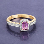 Pink Sapphire Ring With Diamonds 0.74 Carats 14K Yellow Gold