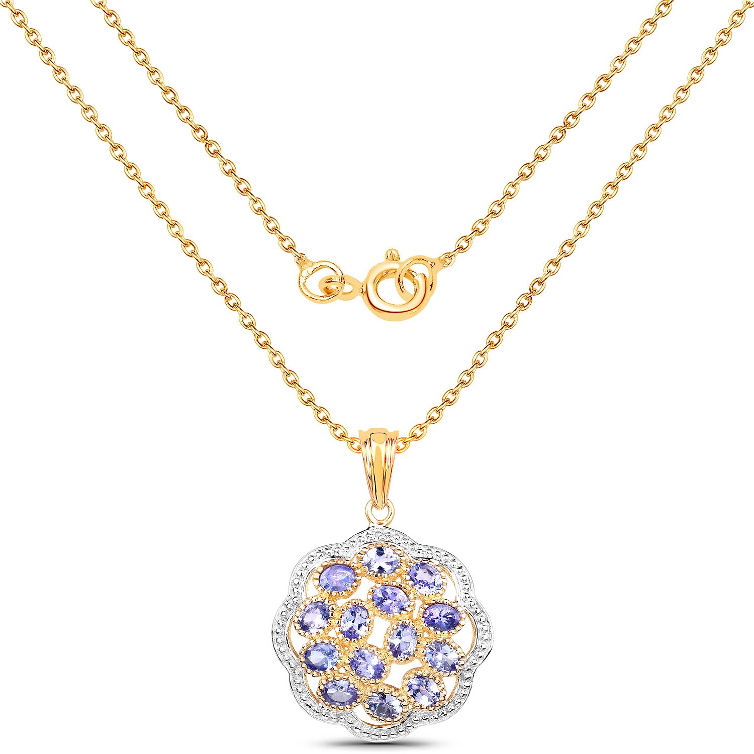 Tanzanite Pendant 2.36 Carats Gold Plated Silver
