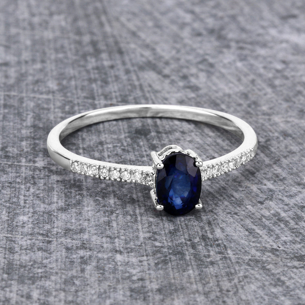 Blue Sapphire Ring With Diamonds 0.5 Carats 14K White Gold