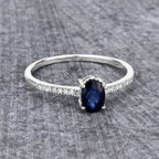 Blue Sapphire Ring With Diamonds 0.5 Carats 14K White Gold