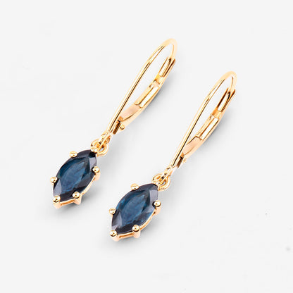 Natural Sapphire Dangle Earrings 1.18 Carats 10K Yellow Gold