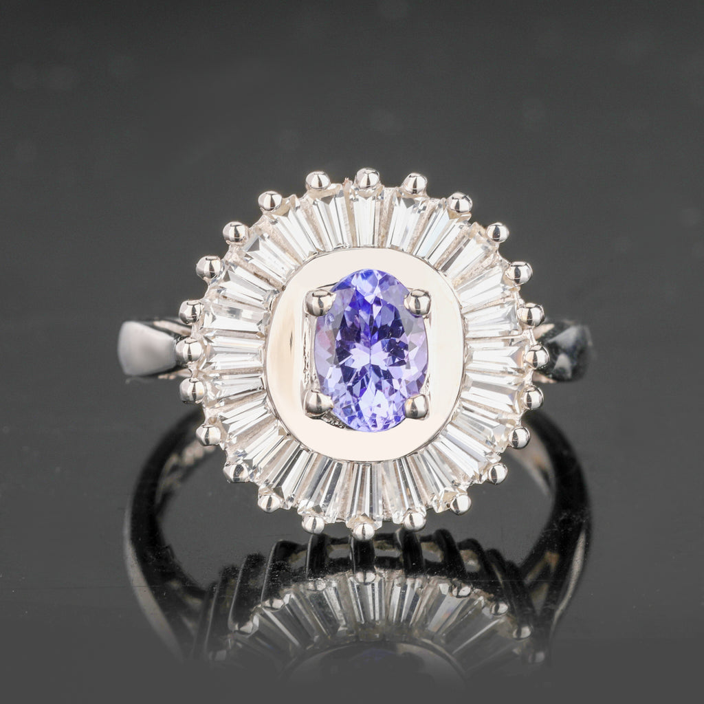 Natural Tanzanite Ring With White Topaz 2.19 Carats Sterling Silver