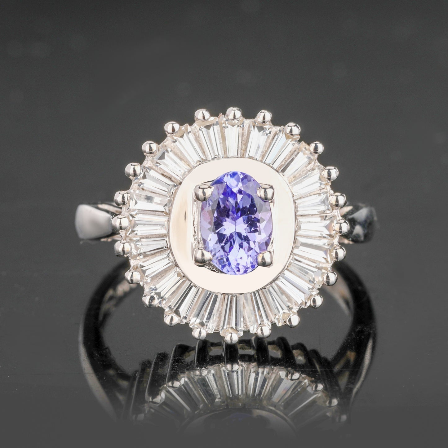 Natural Tanzanite Ring With White Topaz 2.19 Carats Sterling Silver