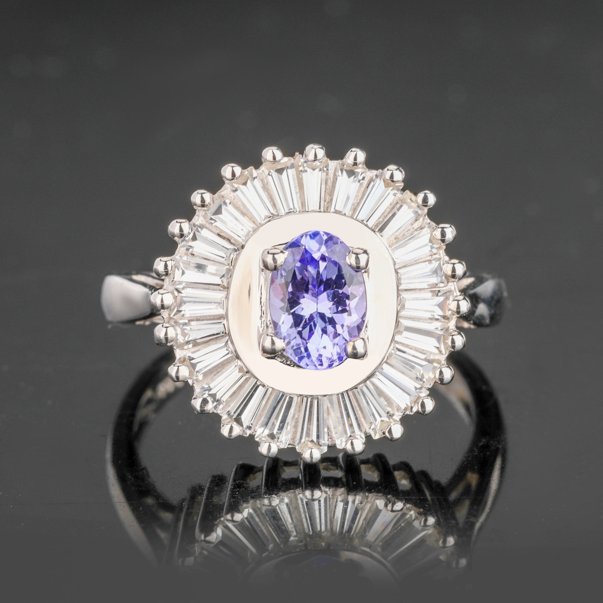 Natural Tanzanite Ring With White Topaz 2.19 Carats Sterling Silver