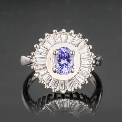 Natural Tanzanite Ring With White Topaz 2.19 Carats Sterling Silver